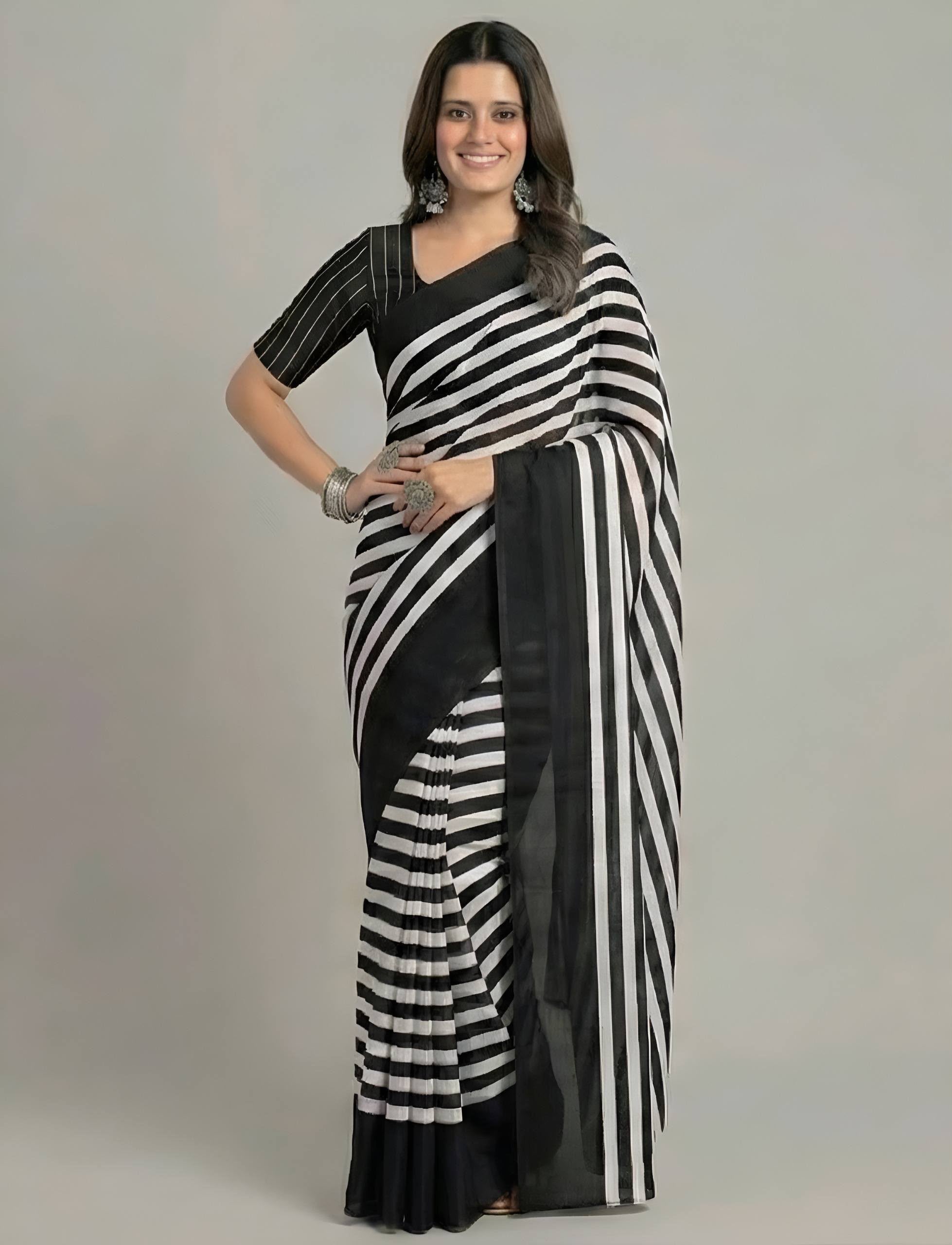 Digital Print Chinon Silk Saree with Blouse