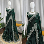 Beads & Sequins Work Fendy Silk Saree with Blouse