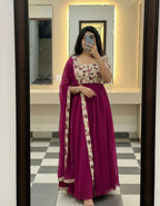 Kalamkari Printed Fox Georgette Kurta with Dupatta