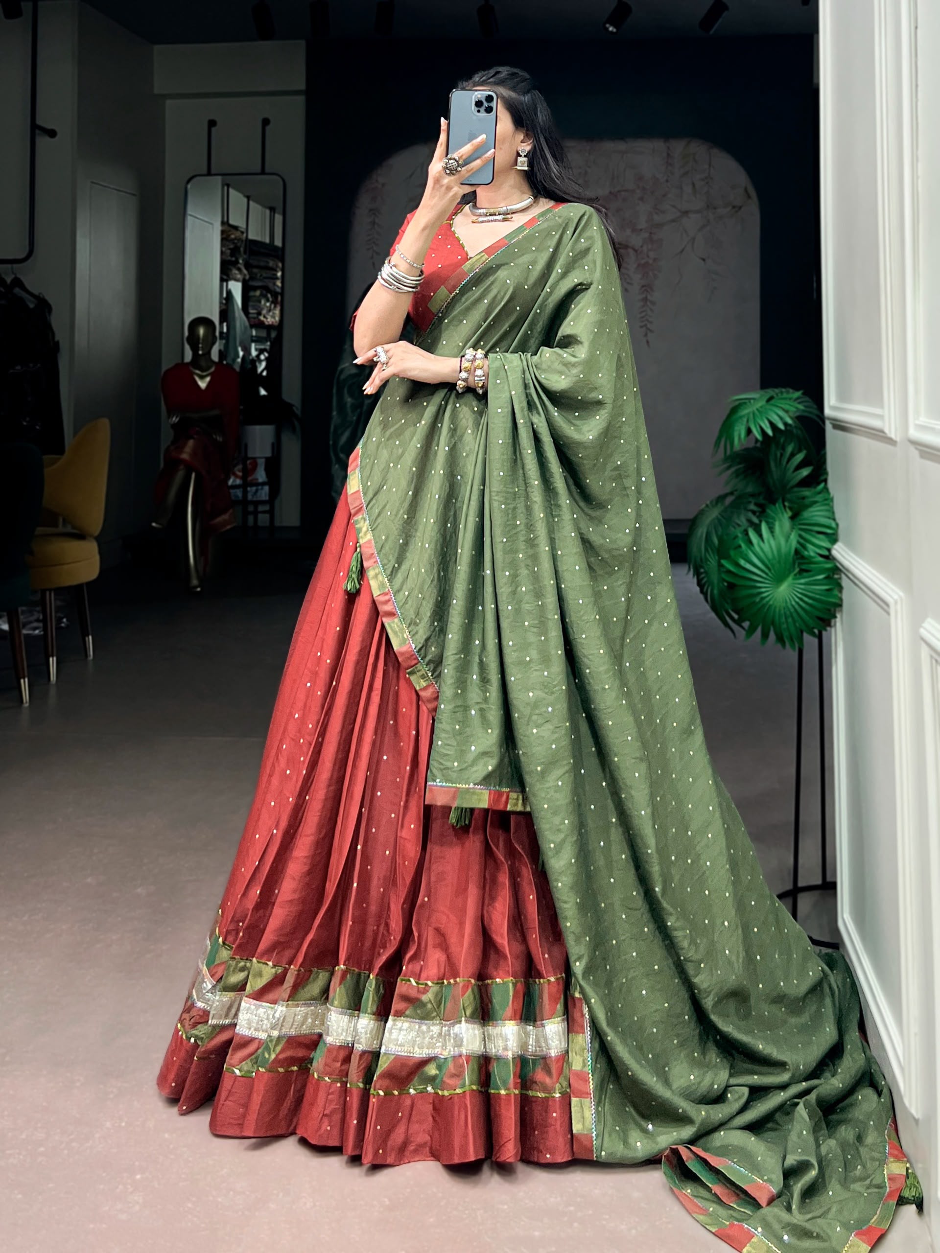 Zari Weaving Lehenga with Dupatta & 7 Meter Flair