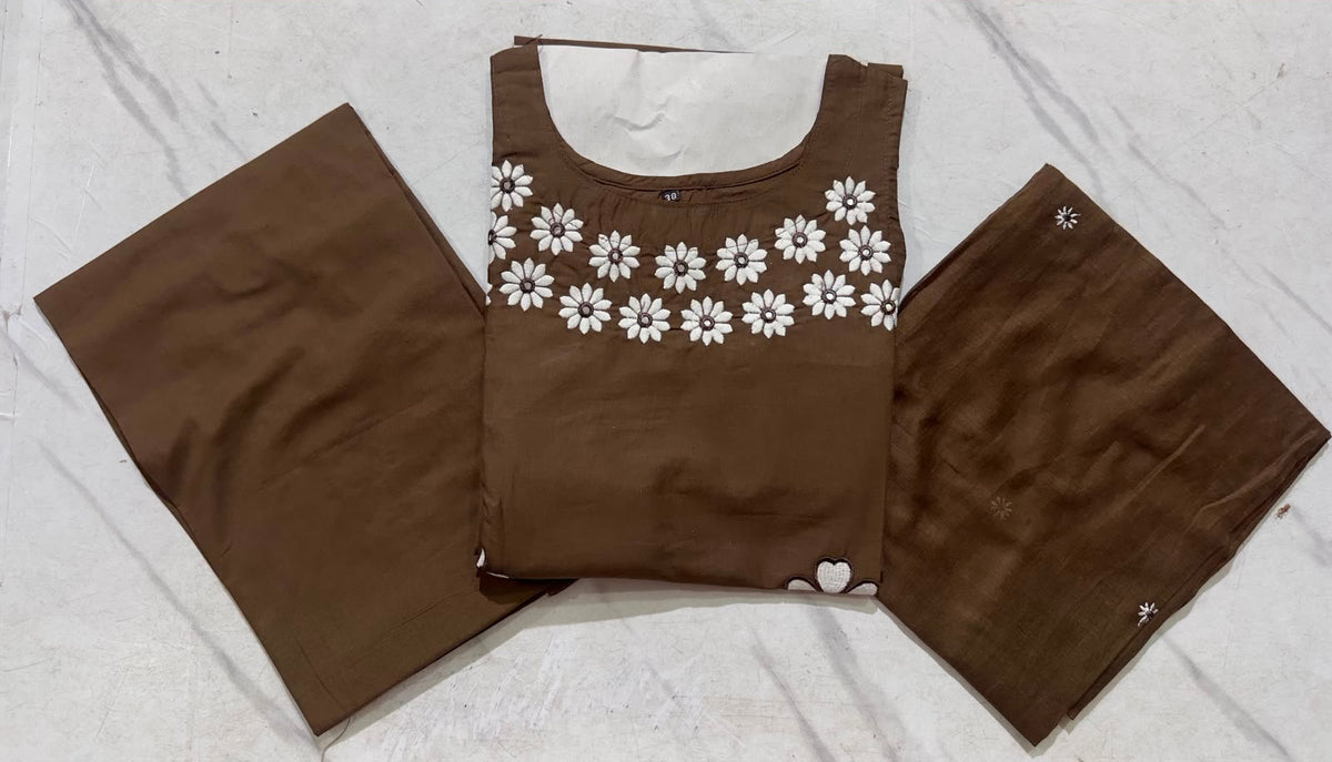 Embroidered Cotton Kurti Pant Set with Dupatta