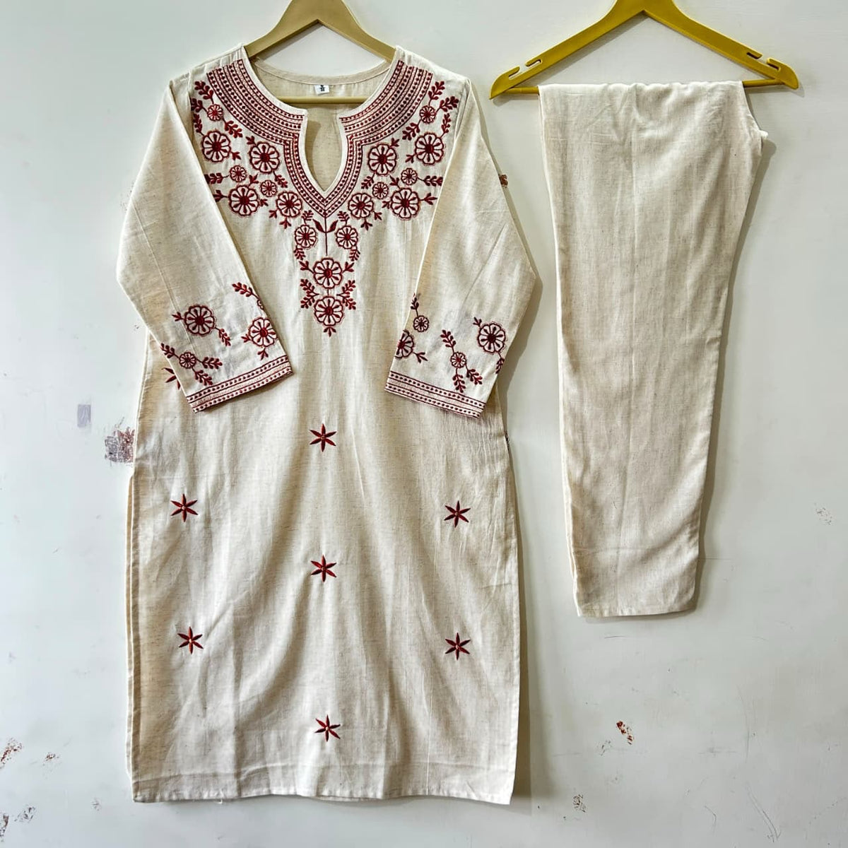 Embroidered Cotton Flex Kurti with Mul Cotton Dupatta