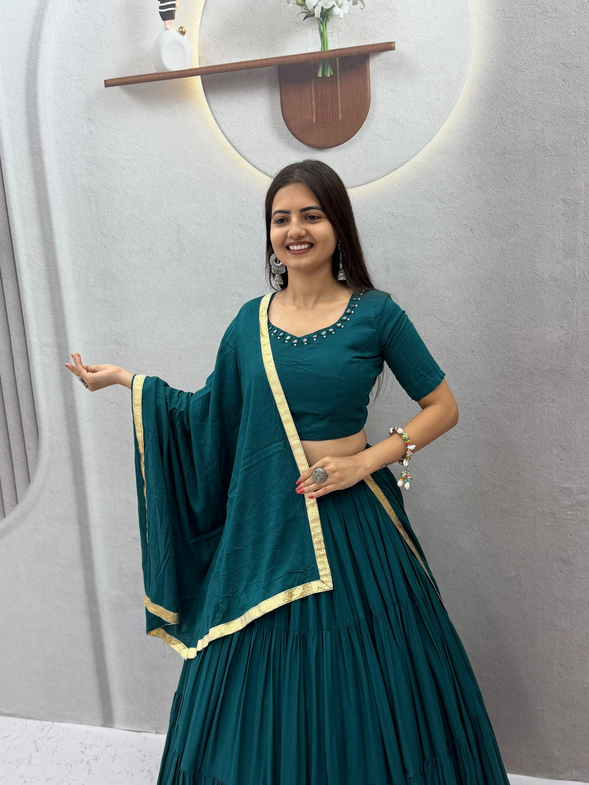 Handmade Mirror Work Rion Cotton Lehenga Choli Set