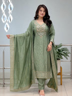 Kanjivaram Hand Work 3 Piece Ethnic Suit Set