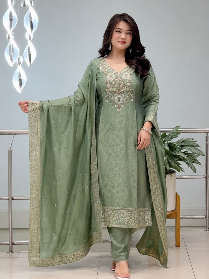 Kanjivaram Hand Work 3 Piece Ethnic Suit Set