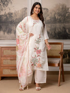 Embroidered Roman Silk Kurta Pant Set with Printed Dupatta