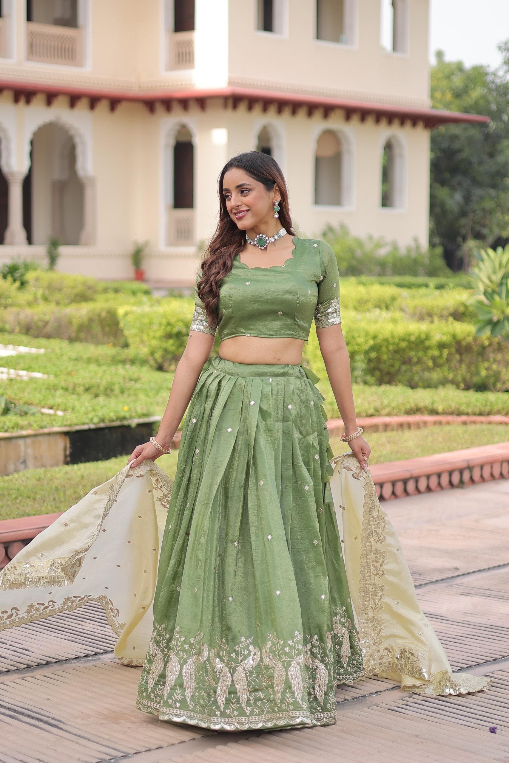 Sequins Embroidered Gold Crush Lehenga Choli Set with Dupatta