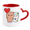 Mug with cartoon characters and a heart design on a white background