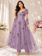 Handpainted Georgette Anarkali Suit Set with Dupatta