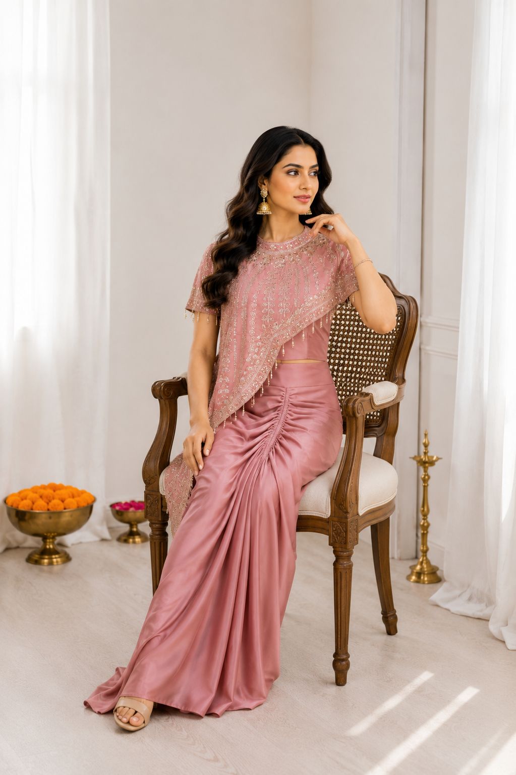 Embroidered Sequins Koti Dhoti Blouse Indo-Western Set