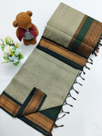 Checked Cotton Saree with Zari Pallu and Contrast Blouse