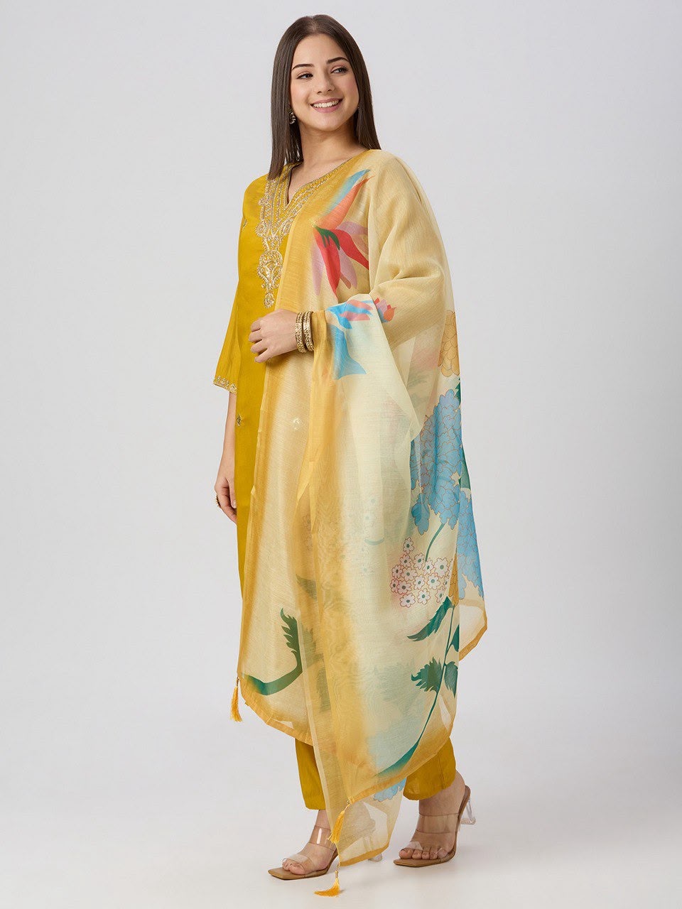 Embroidered Roman Silk Kurta Set