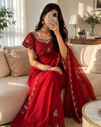 Crunchy Silk Khatli Work Saree with Handwork Blouse