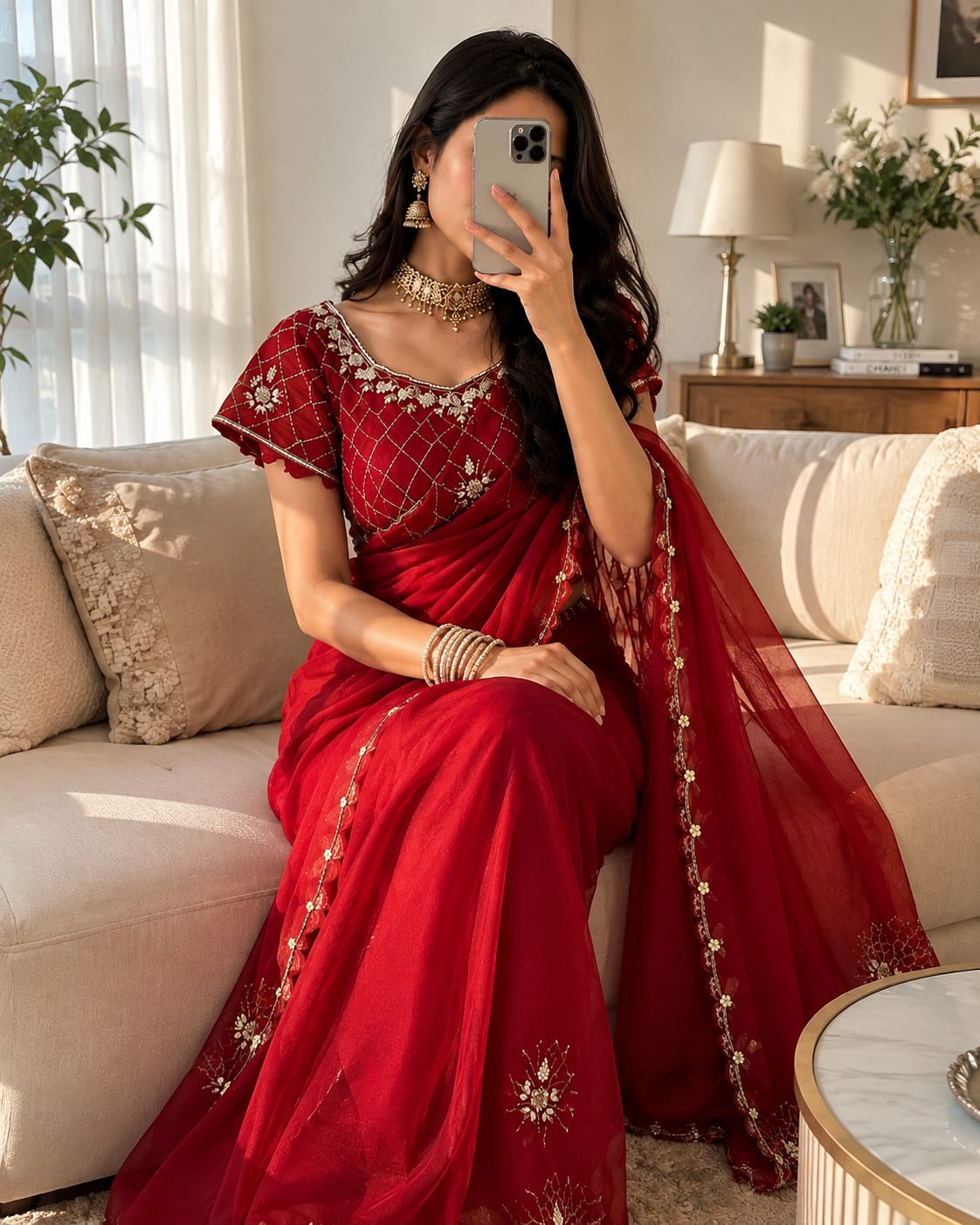Crunchy Silk Khatli Work Saree with Handwork Blouse