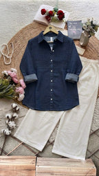 Cotton Denim Shirt and Pant Co-Ord Set for Women