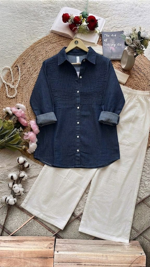 Cotton Denim Shirt and Pant Co-Ord Set for Women