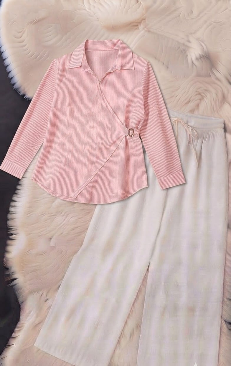 Striped Wrap Knot Top & Palazzo Co-Ord Set