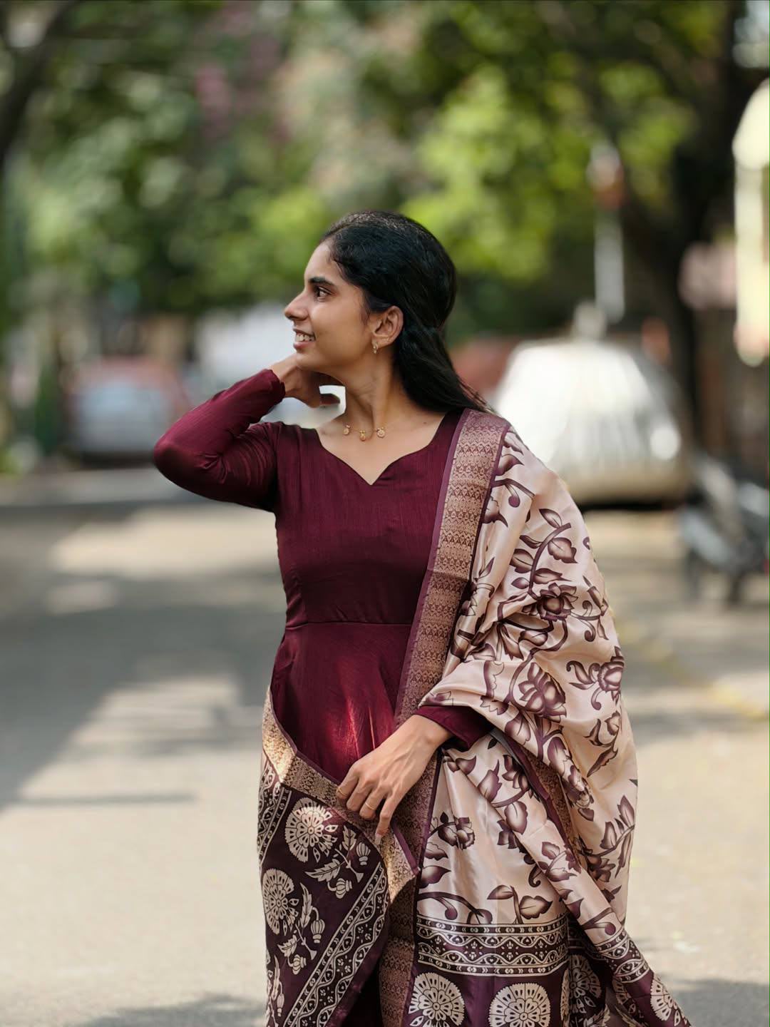 Anarkali Gown with Kalamkari Dupatta