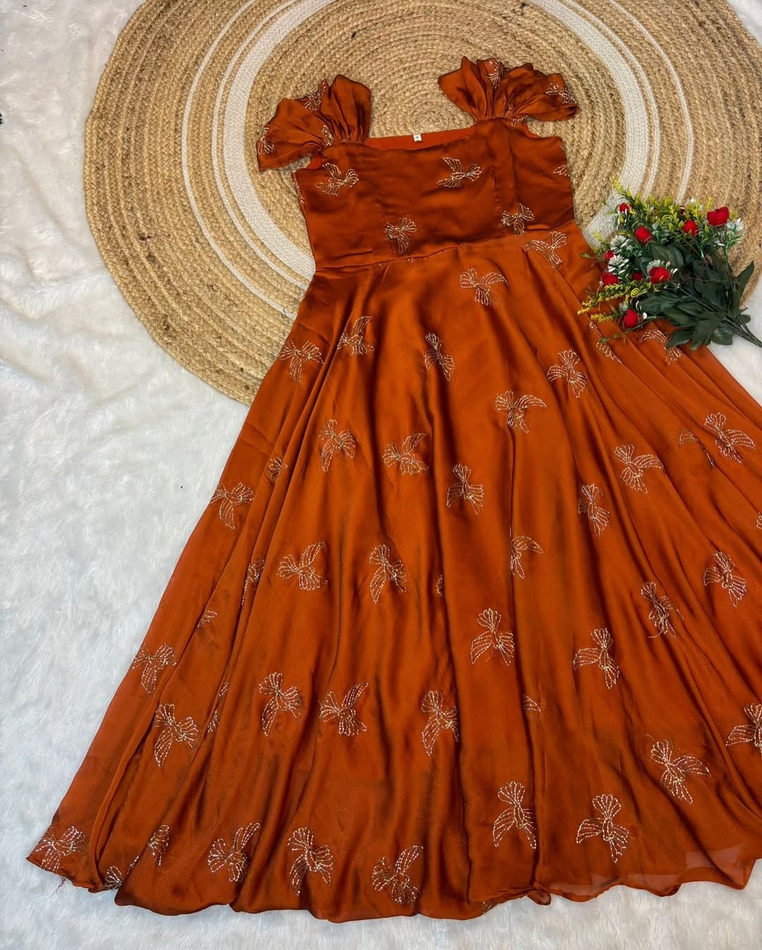 Rangoli Fabric Umbrella Flare Midi Gown for Women