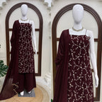 Embroidered Georgette Kurti Pant Set with Dupatta