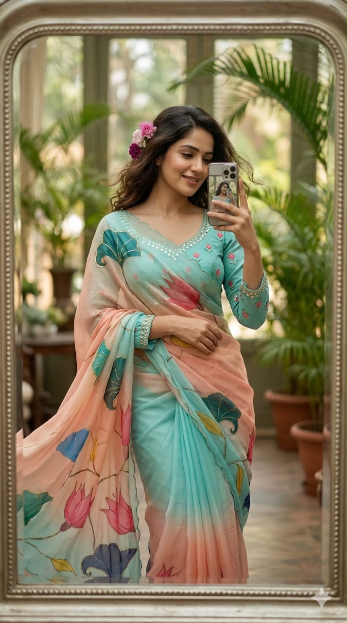Floral Digital Print Chiffon Saree