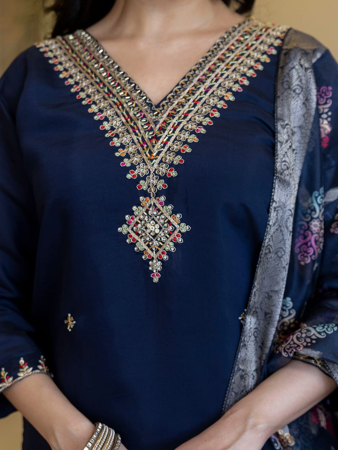 Embroidered Roman Silk Kurta Pant Set with Organza Dupatta