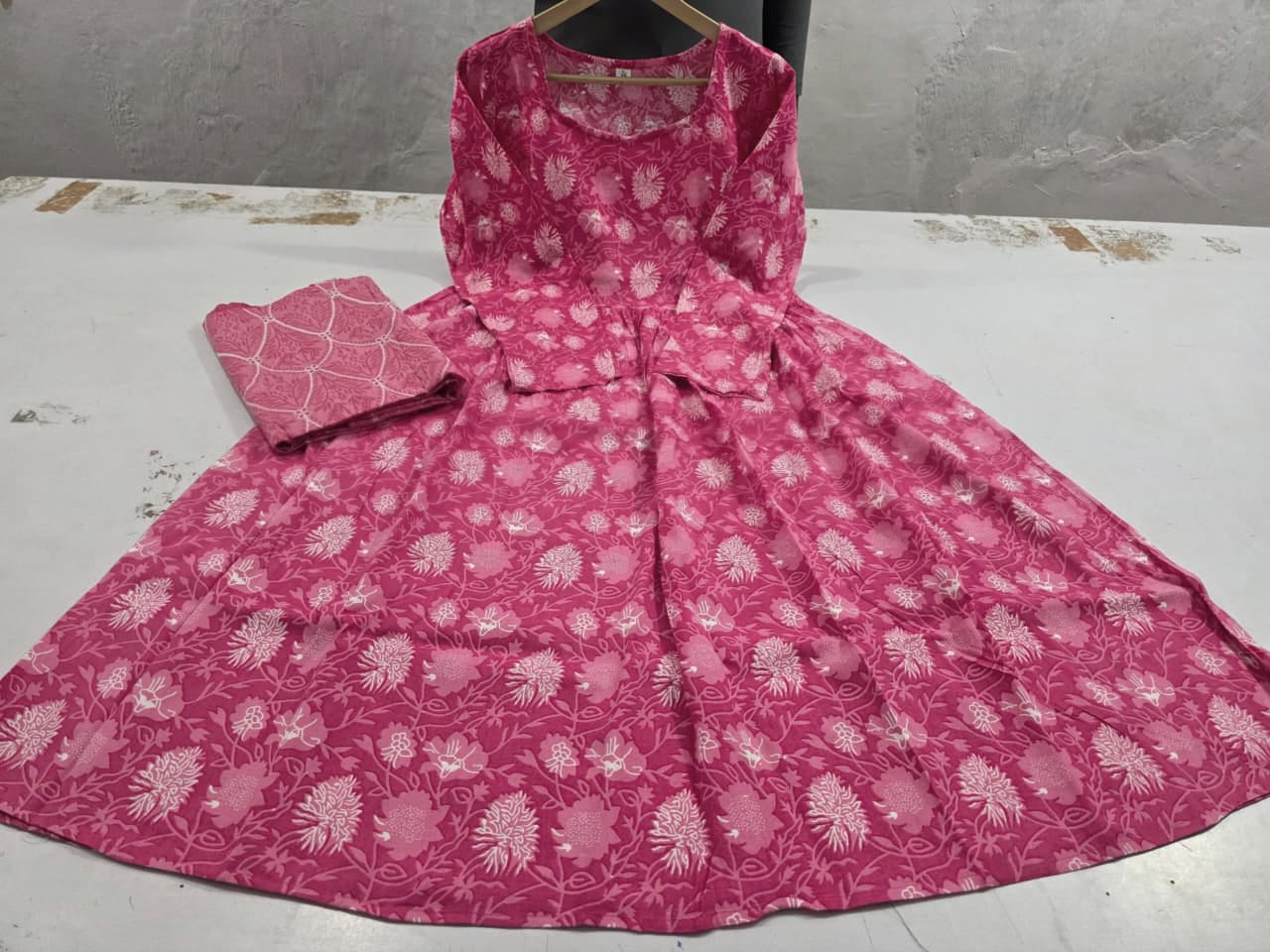 Rayon Anarkali Kurti with Mulmul Dupatta