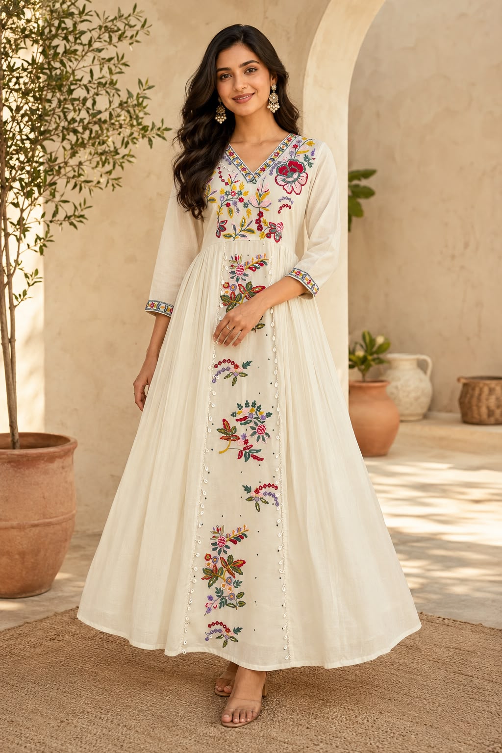 Kora Cotton Embroidered Maxi Gown for Women