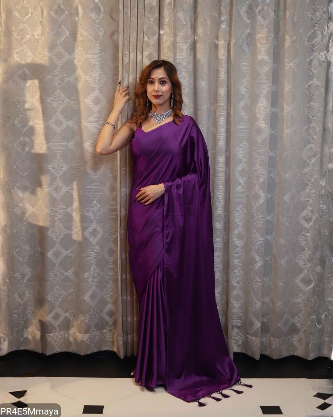 Golden Crepe Satin Silk Saree with Jhalar Border