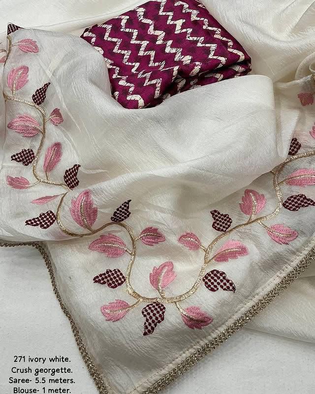 Star Georgette Embroidered Saree with Digital Print Blouse