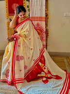 Durga Puja Digital Print Cotton Linen Saree with Latkan