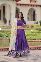 Sequins Embroidered Gold Crush Lehenga Choli Set with Dupatta