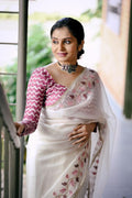 Star Georgette Embroidered Saree with Digital Print Blouse