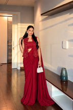 Chinon Silk Ready-to-Wear Saree with Embroidered Jacket & Blouse