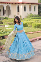 Sequins Embroidered Gold Crush Lehenga Choli Set with Dupatta