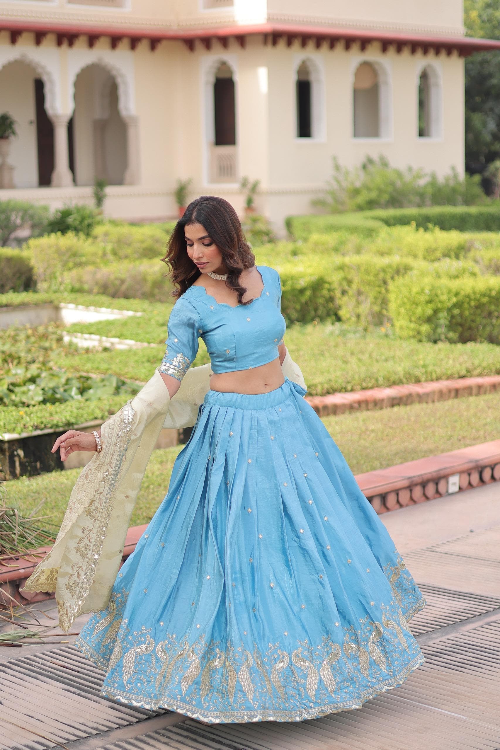 Sequins Embroidered Gold Crush Lehenga Choli Set with Dupatta