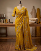 Designer Saree with Heavy Work Blouse & Lace Border