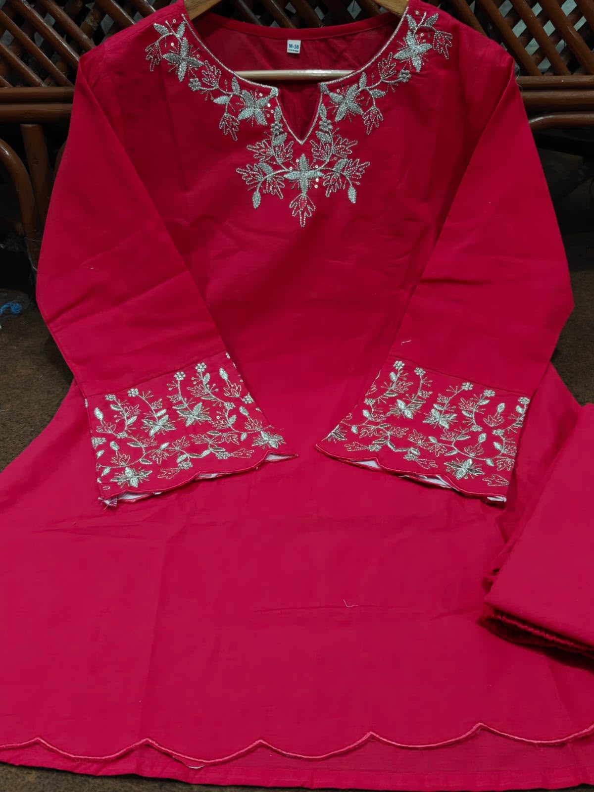 Pure Cotton Hand Embroidered Co-ord Set with Flared Pants