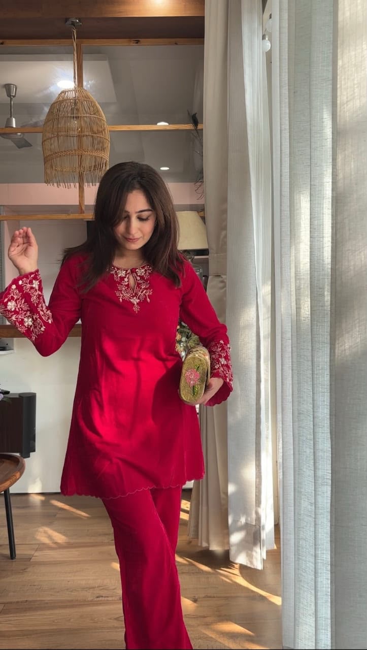 Pure Cotton Hand Embroidered Co-ord Set with Flared Pants