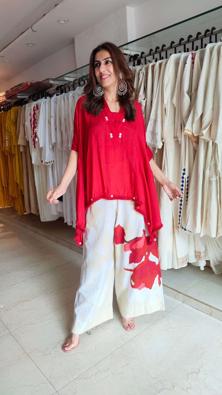 Cotton Loose Fit Co-Ord Set with Printed Palazzo
