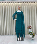 Embroidered Georgette Kurti Pant Set with Dupatta
