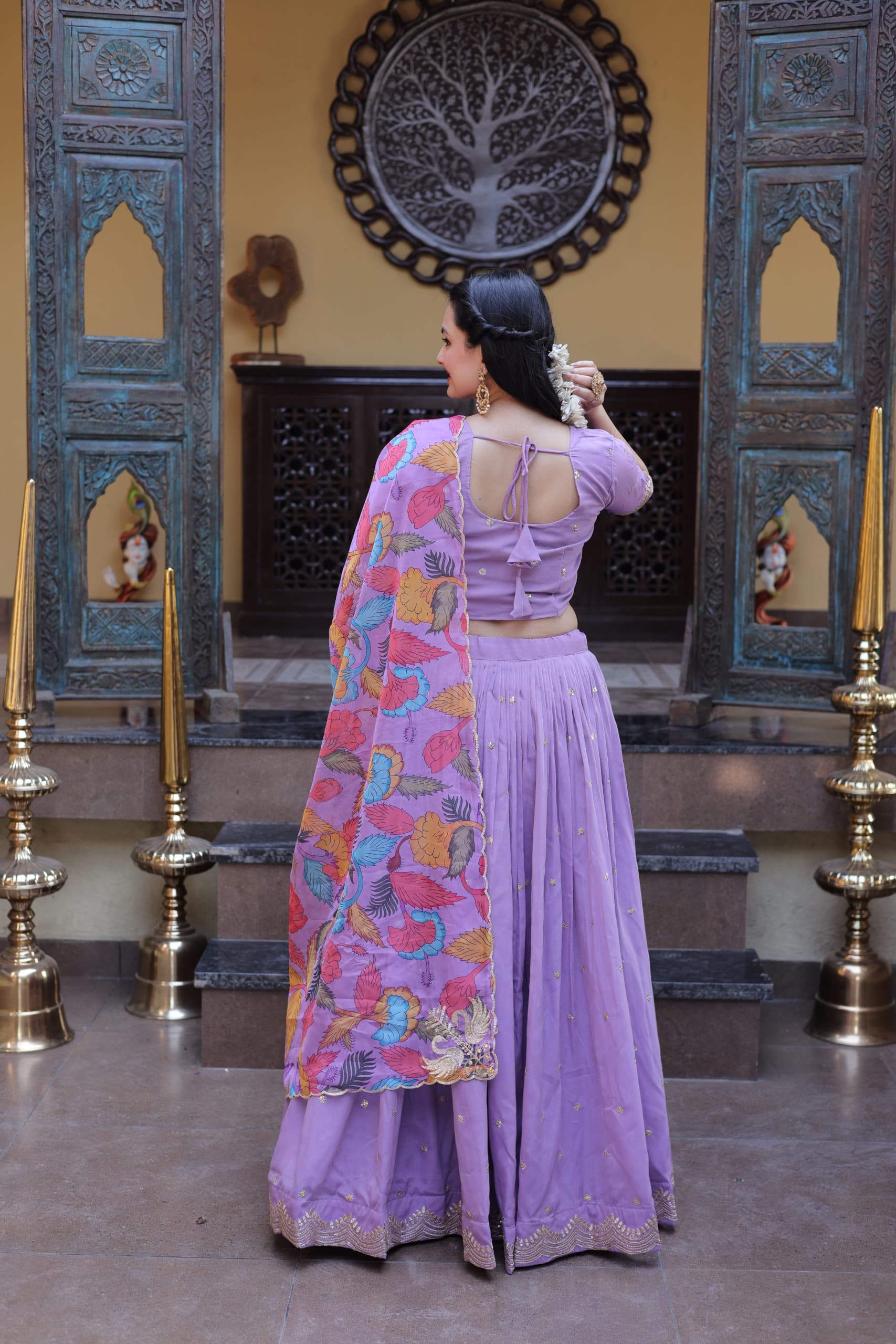 Zari Sequins Embroidered Cosmos Silk Lehenga Choli Set