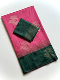 Soft Tissue Silk Saree with Contrast Jacquard Border & Woven Blouse