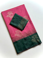 Soft Tissue Silk Saree with Contrast Jacquard Border & Woven Blouse