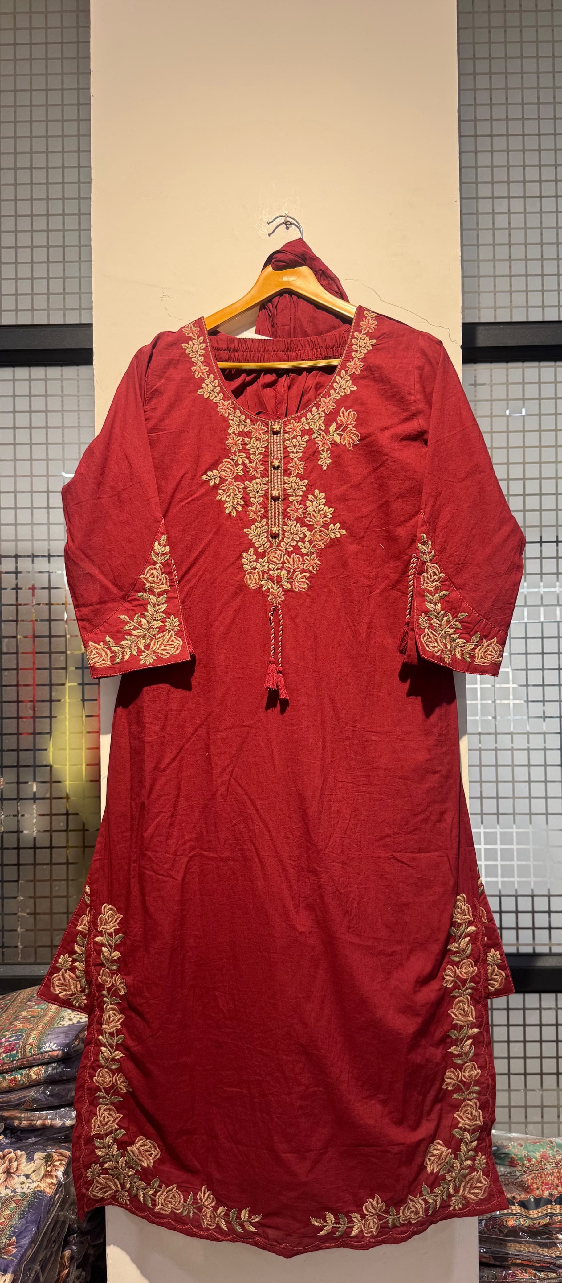 Embroidered Pure Cotton Kurti Pant Set with Dupatta
