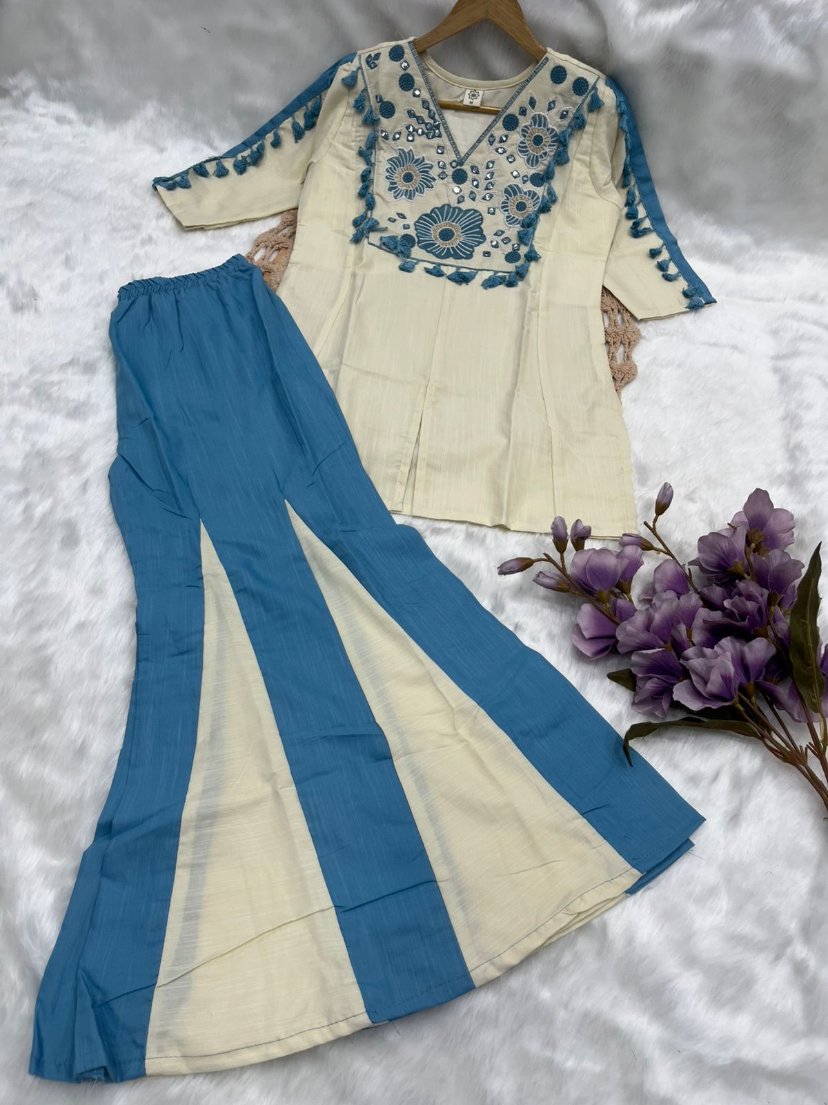 Cotton Embroidered Top & Kali Pants Co-Ord Set