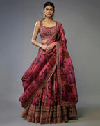 Organza Zari & Sequins Embroidered Lehenga Set with Dupatta