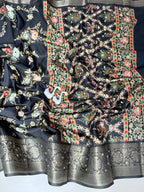 Floral Print Digital Silk Saree with Mirror Work