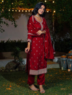 Embroidered Vichitra Silk Kurti Pant Set with Dupatta