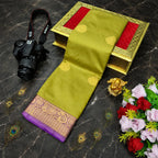 Fusion Korvai Soft Silk Saree with Golden Zari Buttas & Contrast Border